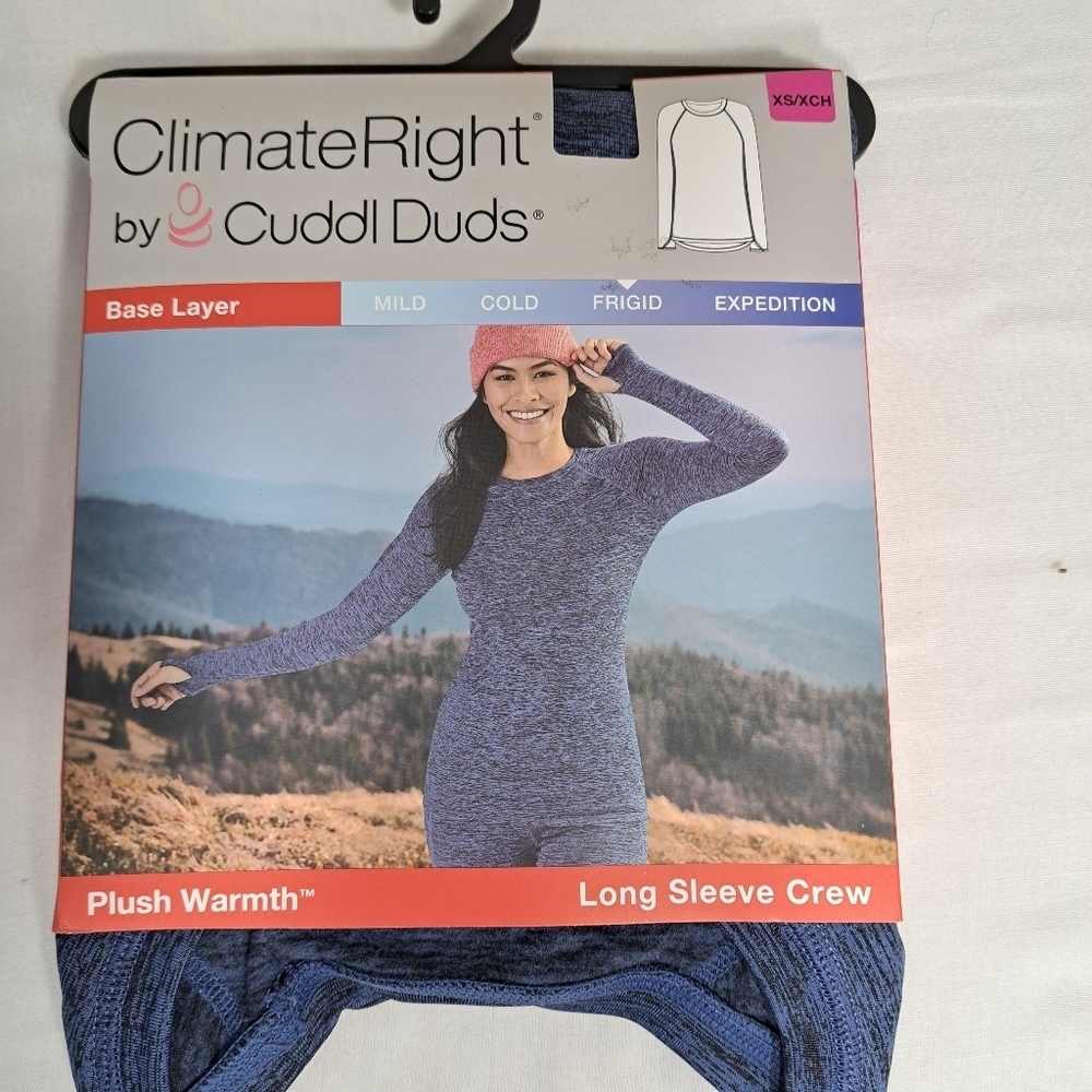 Cuddl Duds Blue & Black Long Sleeve Crew Neck Climate Right Top Women's Size XS